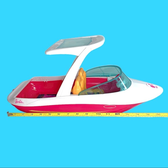 Barbie Toy Vehicle LOT 16" Yacht Ocean View Boat AND Snowmobile - Pink & White - Picture 2 of 16